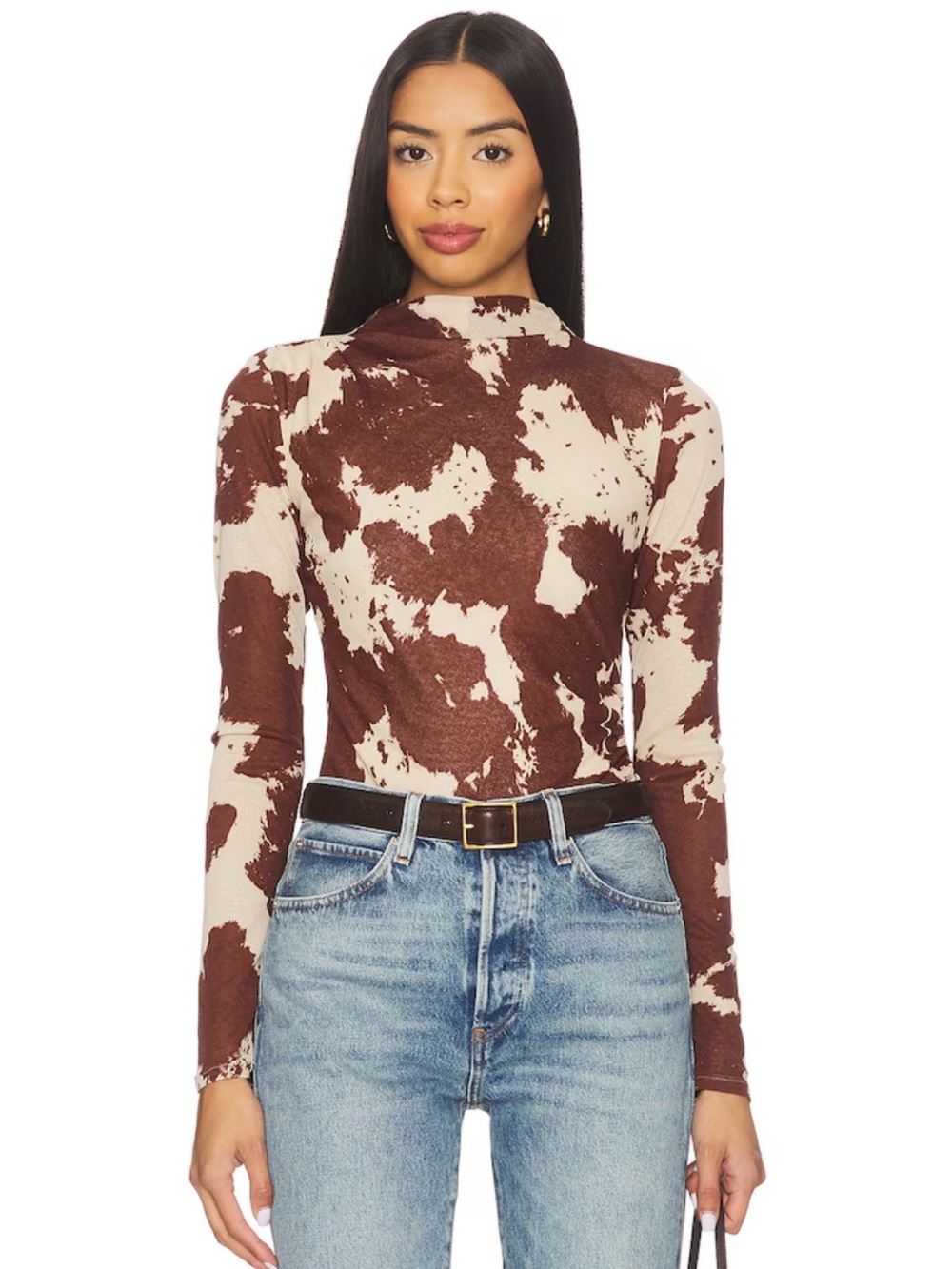 NWT Rails Joelle Brown Cowhide Print Fitted Mesh Top XS